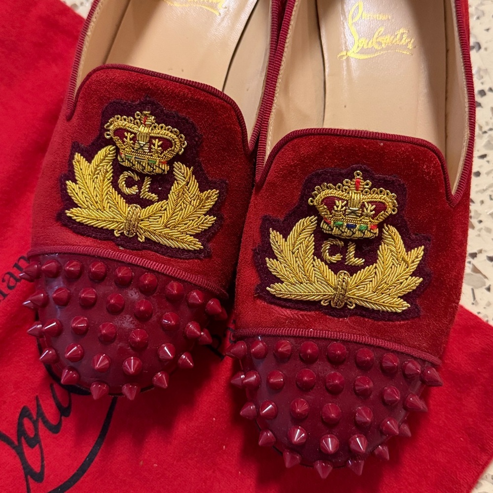 Christian Louboutin Spiked Loafers with Gold Embroidery